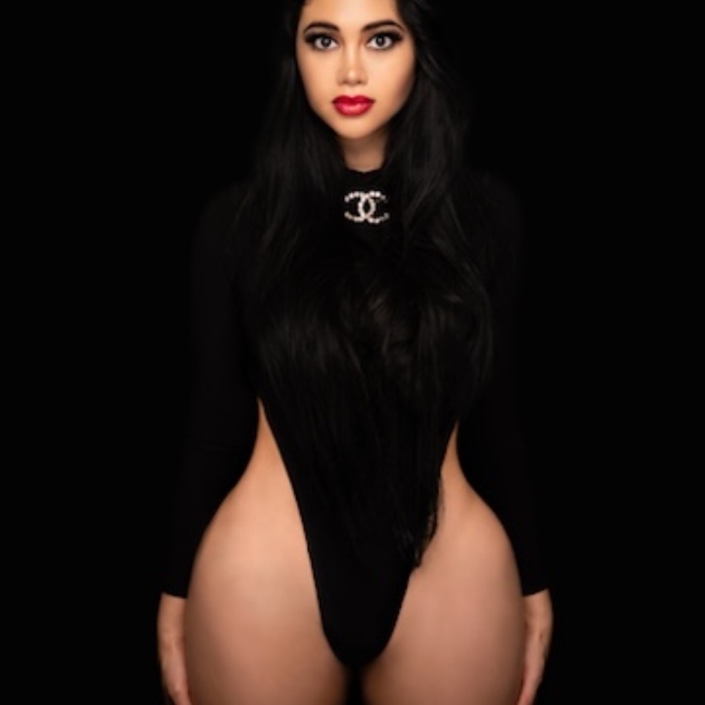 Black long sleeve Bodysuit and blue dress